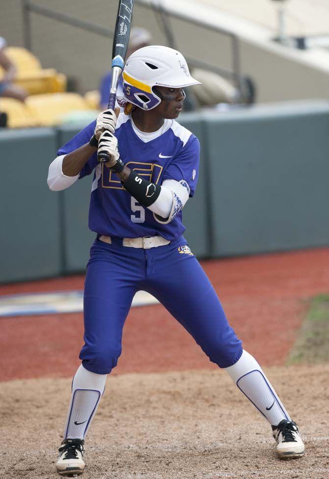 LSU sophomore infield Constance Quinn (5) gets ready to bat during the Tigers' 10-2 victory against Oklahoma Saturday, March 21, 2015 in Tiger Park.