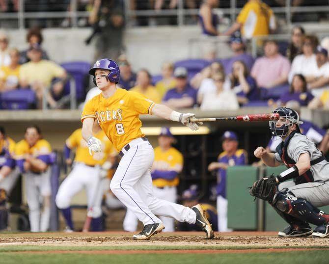 LSU junior infielder Alex Bregman hits a homerun Sunday, March 15, 2015 during the Tigers' 18-6 victory against Ole Miss at Alex Box Stadium.