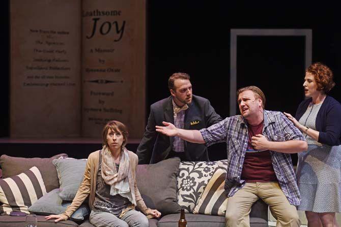 Maggie McGurn, Jen, (left), Joe Morris, Will, (center-left), Colt Neidhart, Rob, (center right) and Addie Barnhart, who plays Ana, (right) perform Sunday, April 19, 2015 at the LSU Reilly Theatre during their rehearsal.