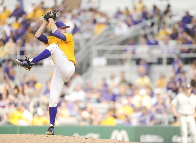 LSU freshman right handed pitcher Doug Norman pitches Sunday, March 15, 2015 during the Tigers' 18-6 victory against Ole Miss at Alex Box Stadium.