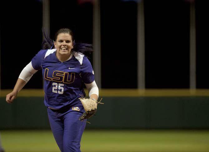 LSU freshman pitcher Allie Walljasper (25) pitches the ball on Sunday, April 19, 2015, during the Tigers' 6-3 win against Texas A&amp;M at Tiger Park.