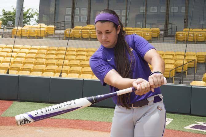 LSU junior catcher Kellsi Kloss (77) has improved her power hitting in her third season with the team.