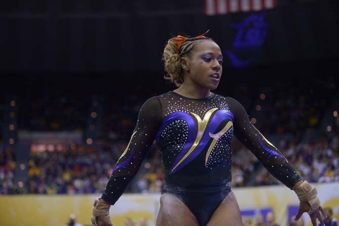 LSU senior Lloimincia Hall performs her floor routine during the Tiger's 198.375 - 195.450 victory against Minnesota on Friday, March 6, 2015, at the Pete Maravich Assembly Center.