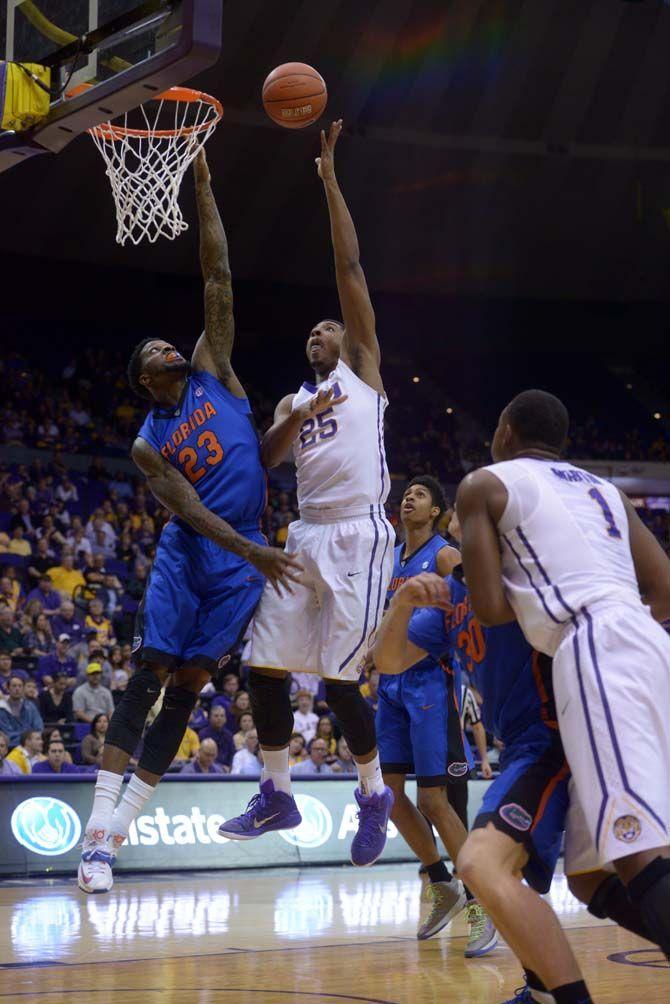 LSU sophomore forward Jordan Mickey (25) jump shoots the ball on Saturday, Feb. 21, 2015 during the Tigers' 70-63 victory against Florida in the Pete Maravich Assembly Center.