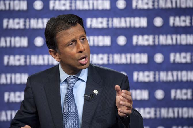 In this photo provided by CBS News, Louisiana Gov. Bobby Jindal is interviewed on CBS's &#8220;Face the Nation&#8221; in Washington Sunday, Feb. 23, 2014. (AP Photo/CBS News, Chris Usher)