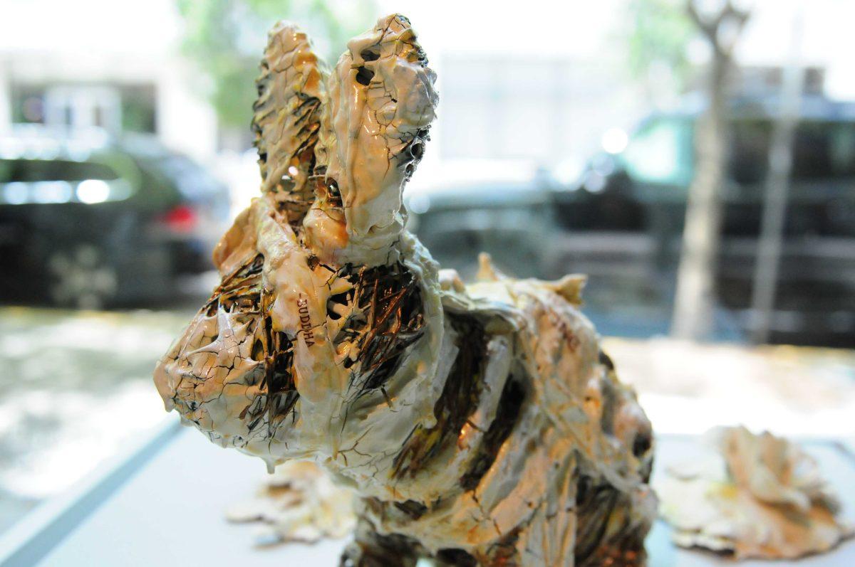 "Moon Rabbit (aka Buddha Bunny)" by artist Therese Knowles sits in the LSU School of Art Alfred C. Glassell Jr. Exhibition Gallery in the Shaw Center for the Arts, as part of the "Into the Mystic" art show.