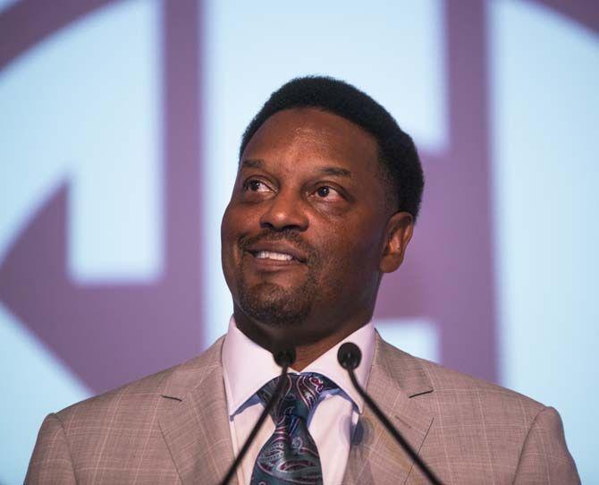 Texas A&amp;M head coach, Kevin Sumlin, answers questions during SEC Media Days on Tuesday, July 14, 2015 in Hoover, Alabama.