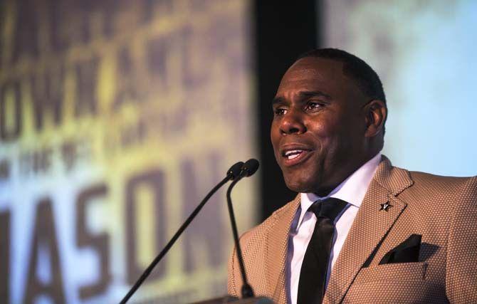 Vanderbilt head football coach, Derek Mason, answers questions during SEC Media Days on Monday, July 13, 2015 in Hoover, Alabama.