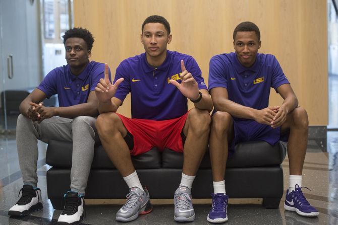 LSU freshmen (left to right)&#160;Antonio Blakeney,&#160;Ben Simmons and Brandon Sampson address the media during the basketball media session Wednesday, July 1, 2015 in the media room of the LSU basketball practice facility.