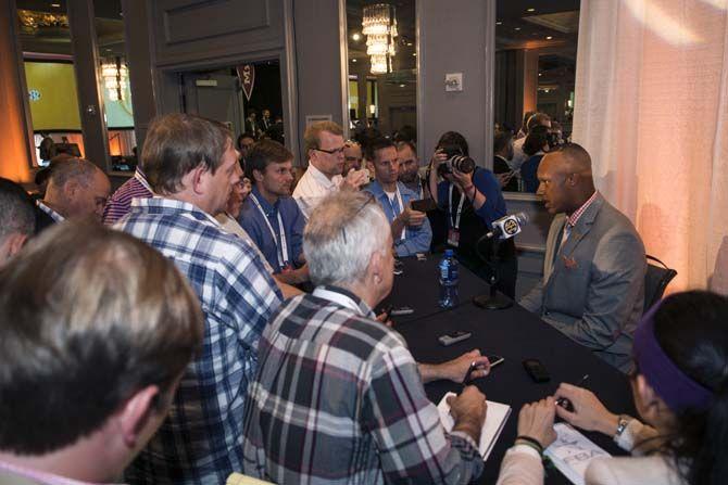 Tennessee junior quarterback, Joshua Dobbs (11), sits for Q&amp;A during SEC Media Days on Tuesday, July 14, 2015 in Hoover, Alabama.