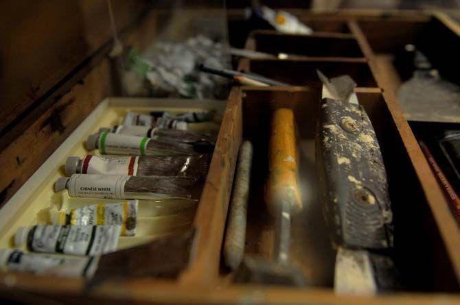 Southern architect A. Hays Town's personal art supply box sits on display on Wednesday, July 29. 2015, in Louisiana's Old State Capitol.