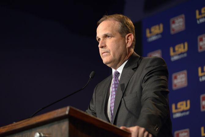 New defensive coordinator Kevin Steele is introduced to the media on Wednesday, Jan. 14, 2015. in the Moran building at LSU.