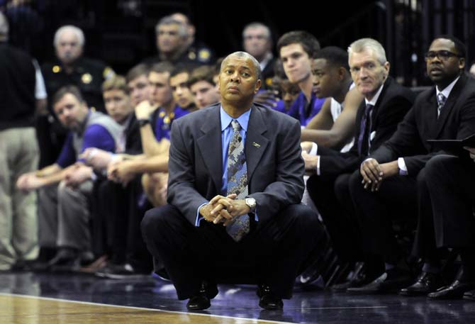 LSU basketball head coach Johnny Jones watches his team play Wednesday Feb. 19, 2014 during the Tigers' 92-81 victory against Mississippi State in the PMAC.