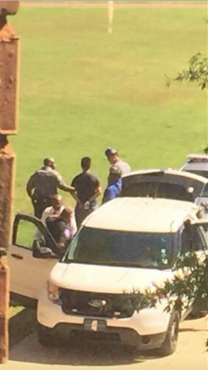 The suspect was arrested outside of Carpenter Hall soon after the initial text was sent warning students to take cover.Photo Courtesy: Heather Sophia @heathersophiawx