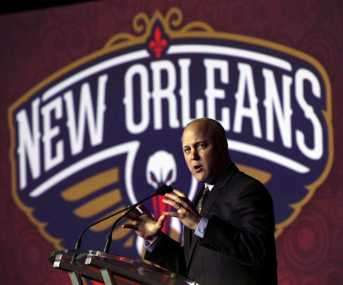 New Orleans Mayor Mitch Landrieu speaks at a news conference announcing the New Orleans Hornets NBA basketball team will change its name from the Hornets to the Pelicans starting next season, Thursday, Jan. 24, 2013, in New Orleans. (AP Photo/Gerald Herbert)