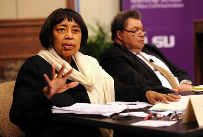 Civil rights advocate Dorothy Cotton, who worked closely with Martin Luther King Jr., discusses the civil rights movement and the lessons she learned April 18, 2013, at the Civil Rights Forum in the Holliday Forum.