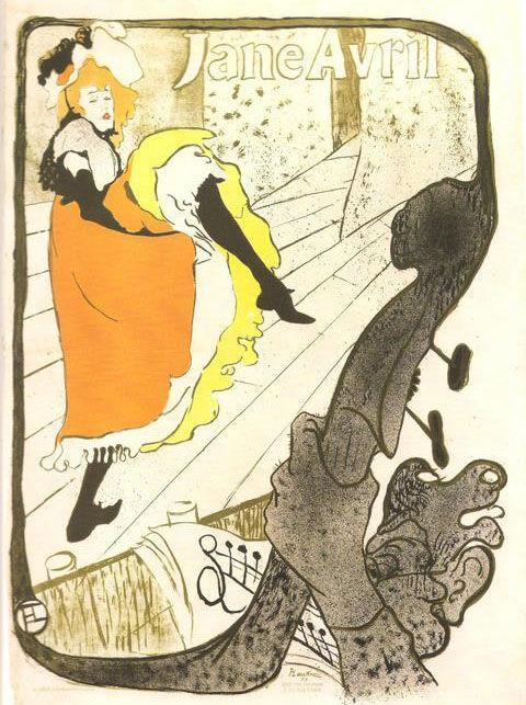 Courtesy of&#160;Henri de Toulouse-Lautrec, Jane Avril, 1893, color lithograph, Gemeentemus eum, The. Courtesy of Art Services International.