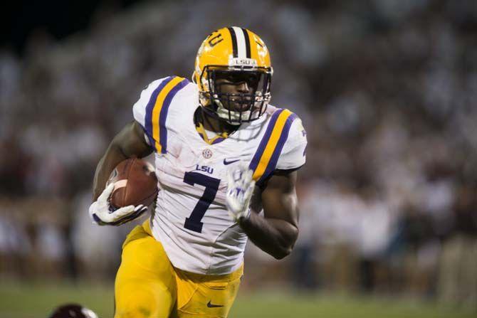 LSU Sophomore Running Back, Leonard Fournette (07), runs the ball in for a touchdown during the Tigers 21-19 win over Mississippi State on Saturday, at Davis Wade Stadium.