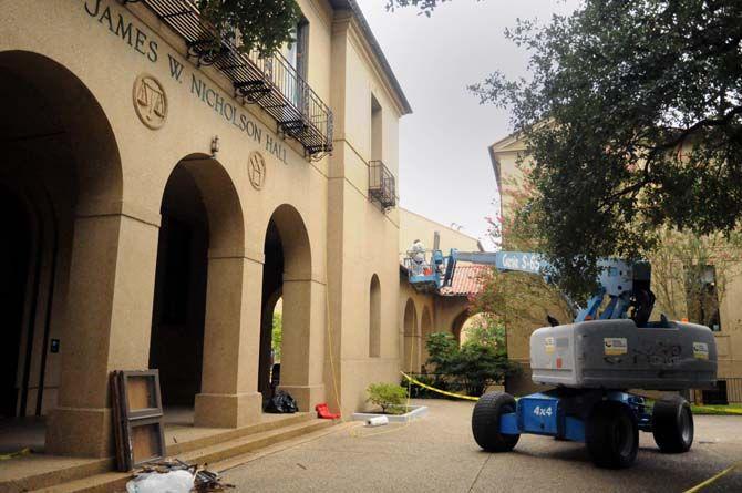 Nicholson Hall is undergoing construction and getting a new set of windows Wednesday September 2, 2015 in the quad.