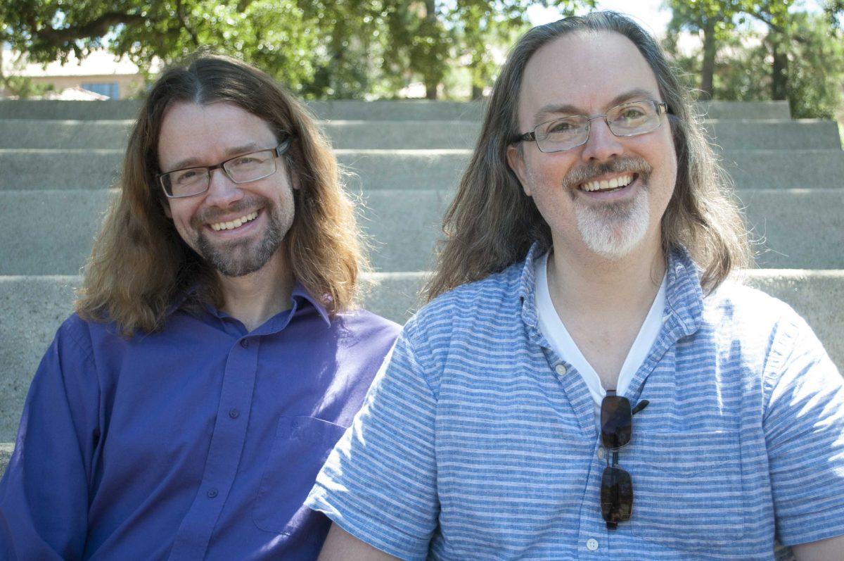 University Professors of Theatre Dr. John Fletcher (left) and his partner Dr. Alan Sikes (right) pose together on September 13, 2015 at the Greek theatre.