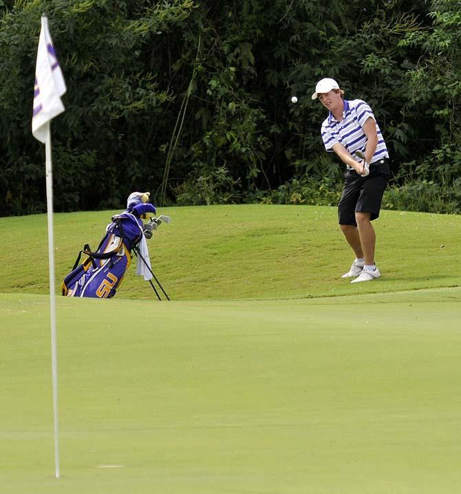 Then-freshman Eric Ricard takes a shot Saturday, October 5, 2013 at the fifth-annual David Toms Intercollegiate at the University Club.