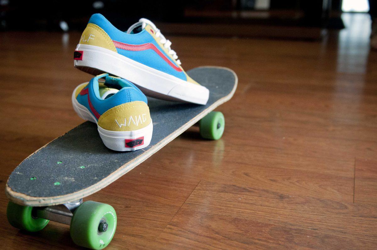 Rukus Board Shop carries 'Golf/Vans Old Skool Pro' sneakers in multiple colors on Monday, Aug. 31, 2015, for customers to purchase. This limited edition collection resulted from a third collaboration between rapper Tyler the Creator and shoe manufacturer Vans.