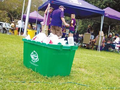 A full recycling bin sits on the Parade Ground on Sept. 19 during tailgating before the LSU football game against ULL.