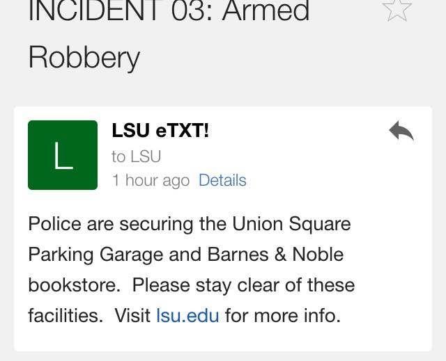 LSU eTXT "Glitch" Claims False "Armed Robbery"