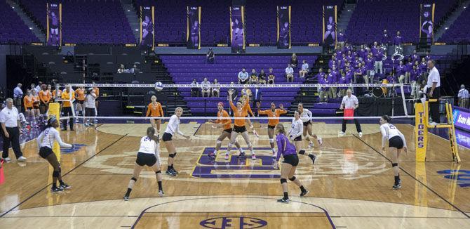 The LSU Volleyball team takes on the University of Tennessee on Wednesday, Oct. 7, 2015, during the Tigers&#8217; win over the Volunteer&#8217;s in the PMAC.