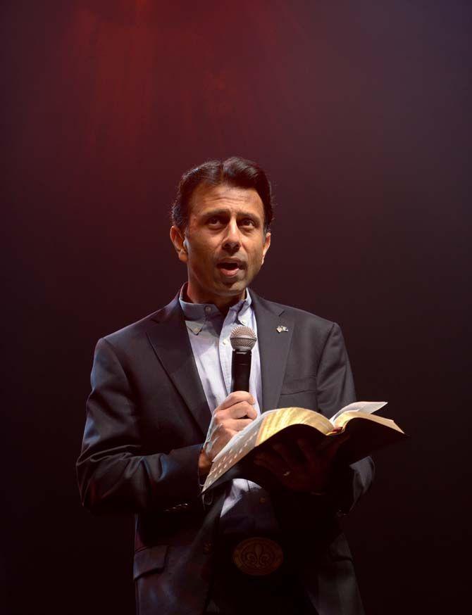 Governor Bobby Jindal opens the response Rally with a prayer on Saturday, Jan. 24, 2015 in the Pete Maravich Assembly Center.