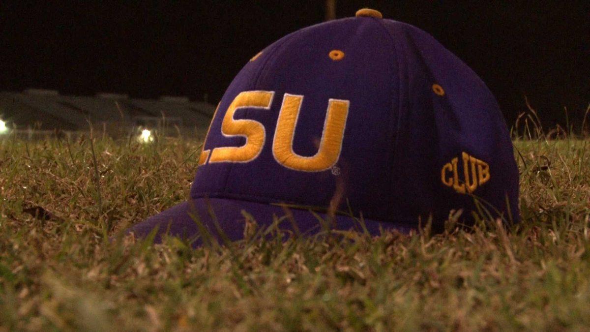 The club baseball hat worn by all members of the team. LSU club baseball is its own entity but still uses the purple and gold colors to represent LSU.