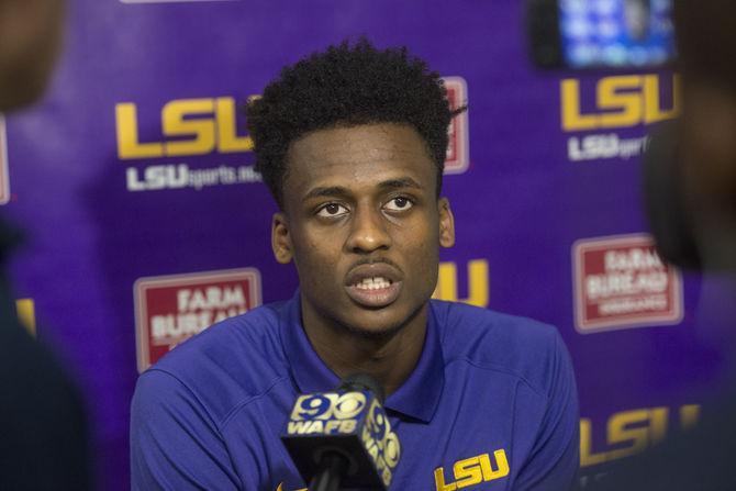 LSU freshman guard Antonio Blakeney (2) addresses the media during the basketball media session Wednesday, July 1, 2015 in the media room of the LSU basketball practice facility.