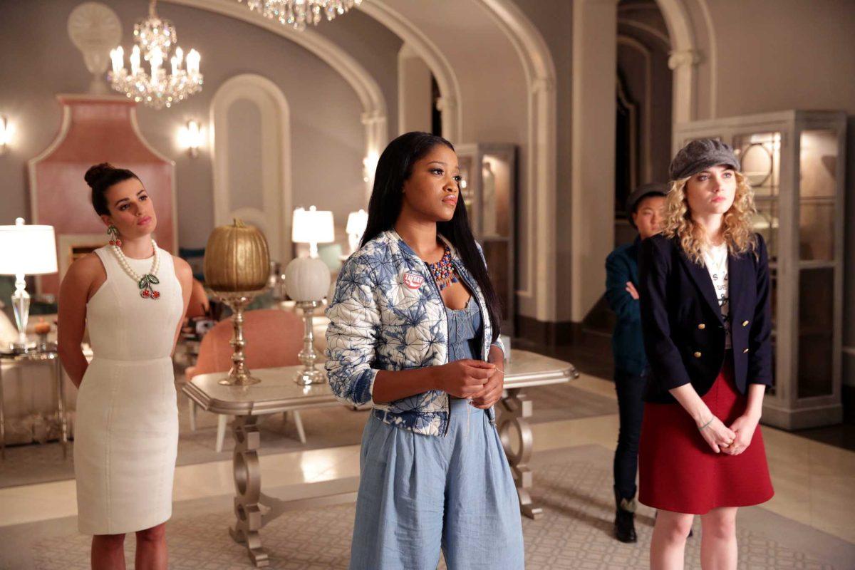 SCREAM QUEENS: L-R: Lea Michele, Keke Palmer, Skyler Samuels and guest star Jeanna Han in the "Seven Minutes In Hell" episode of SCREAM QUEENS airing Tuesday, Oct. 20 (9:00-10:00 PM ET/PT) on FOX. &#169;2015 Fox Broadcasting Co. Cr: Patti Perret/FOX.