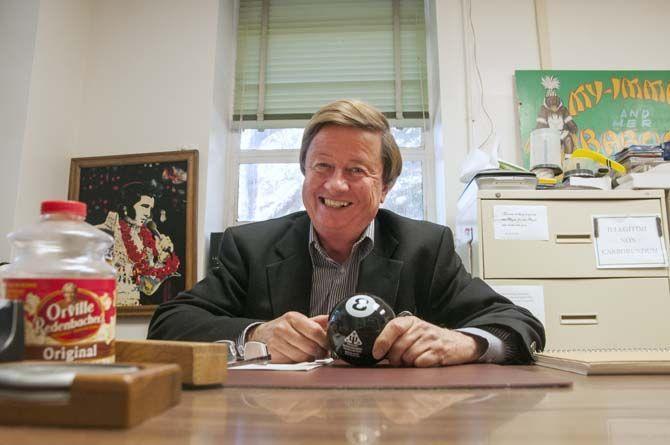 LSU professor of horticulture David Himelrick talks about and displays some of his comedic and psychic skills in his office on Monday Oct.5, 2015, in Julian C. Miller Hall on LSU campus.