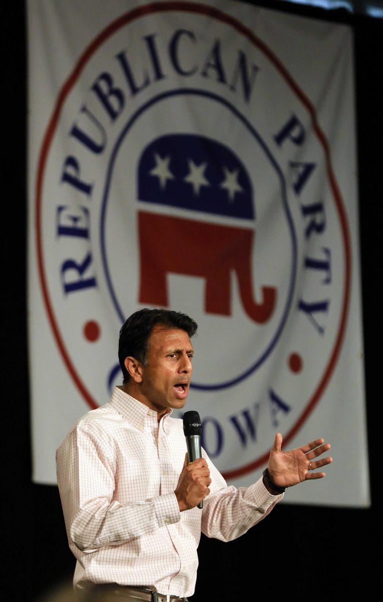 Republican presidential candidate, Louisiana Gov. Bobby Jindal, speaks at the Iowa GOP's Growth and Opportunity Party at the Iowa state fair grounds in Des Moines, Iowa, Saturday, Oct. 31, 2015. (AP Photo/Nati Harnik)