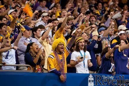 Students cheer Jan. 9 before the BCS Championship Game against Alabama in the Mercedes-Benz Superdome.