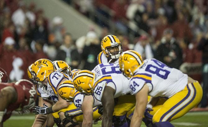 LSU sophomore quarterback Brandon Harris (6) gets ready to snap the ball during the Tigers' 30-16 defeat against The University of Alabama on Saturday, Nov. 7, 2015 in the Bryant-Denny Stadium.