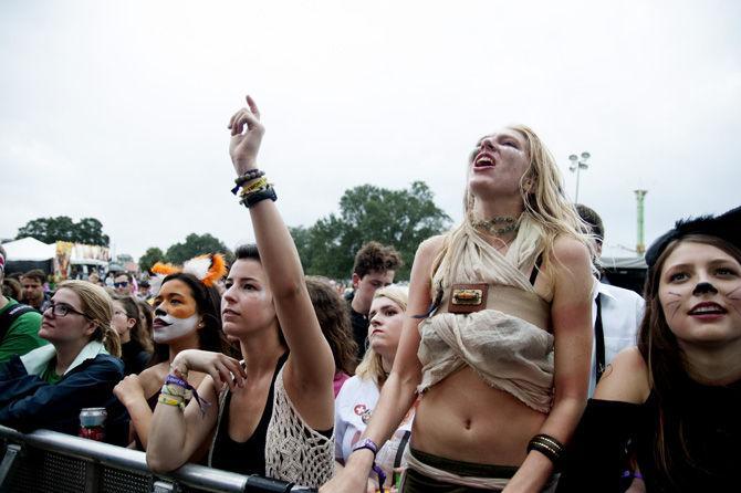 The crowd reacts to Joywave during the Voodoo music and arts experience on Oct. 31, 2015, in New Orleans City Park.