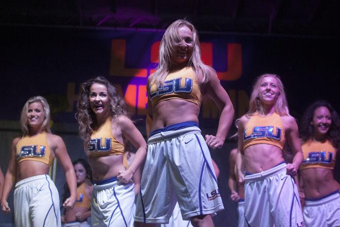 LSU Tiger Girls perform a dance routine during a Homecoming Pep Rally on Thursday, Oct. 22, 2015, on the Parade Grounds.