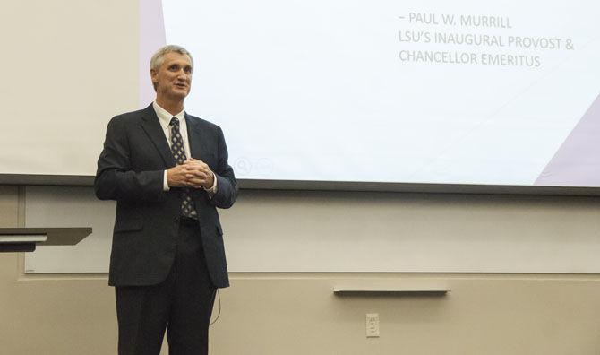 Dean of Louisiana State University's College of Engineering Richard Koubek speaks to the audience on Thursday, Nov. 5, 2015 in the Design Building.