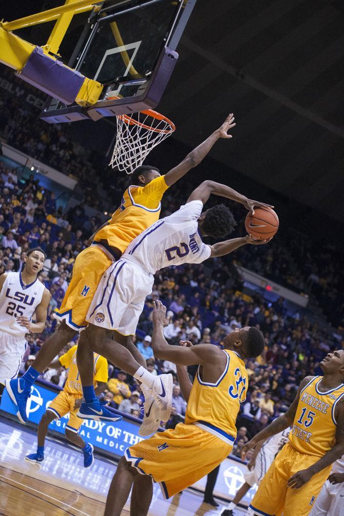 LSU freshman guard Antonio Blakeney (2) dunks the ball during LSU's 81-70 victory over McNeese State University on Friday, Nov. 13, 2015 in the Pete Maravich Assembly Center.