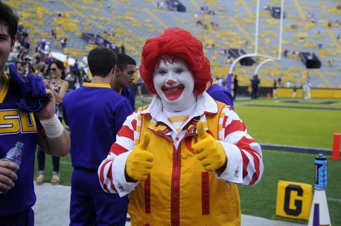 LSU football sponsor McDonalds presents mascot Ronald McDonald to the LSU football game on Saturday Sept. 5, 2015, inside LSU's Tiger Stadium.