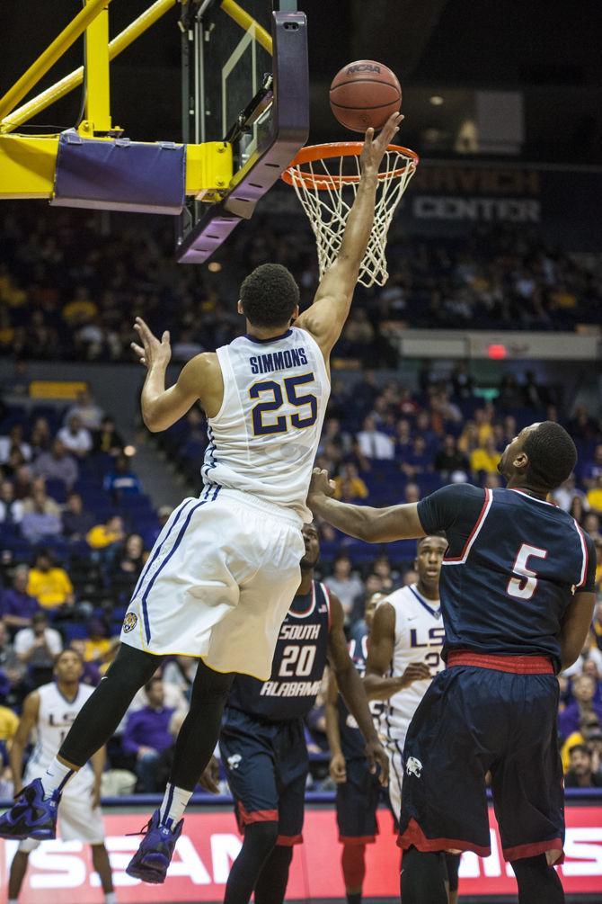 LSU freshman Ben Simmons (25) makes a lay up during the Tigers' 78-66 victory against the University of South Alabama on Thursday, Nov. 19, 2015 in the PMAC.