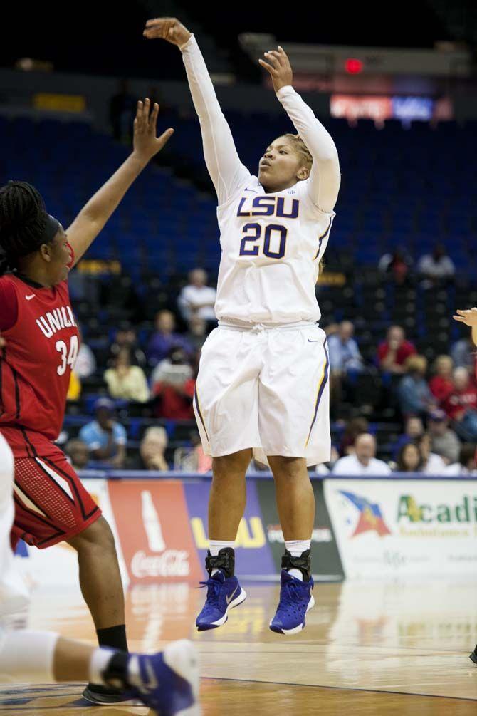 LSU junior forward Alexis Hyder (20) shoots a jumper during LSU's 88-57 victory against Union on Wednesday Nov. 4, 2015, in the LSU Pete Maravich Assembly Center.