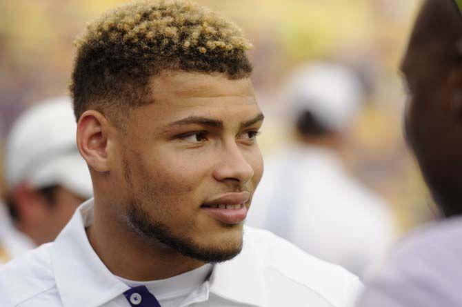 Former LSU corner-back Tyrann Mathieu visits the LSU vs. McNeese State game prior to lightning cancellation on Saturday Sept. 5, 2015, in Tiger Stadium.