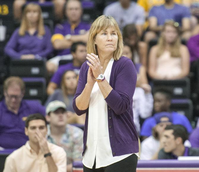 LSU Head coach Fran Flory on Wednesday, Oct. 7, 2015, during the Tigers&#8217; win over the University of Tennesse in the PMAC.