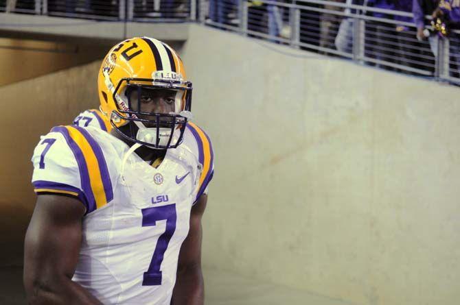 LSU freshman running back Leonard Fournette (7) walks out of the dressing room during the Tigers' 23-17 victory against Texas A&amp;M on Thursday, Nov.27, 2014 in Kyle field.