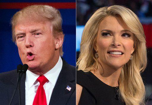 FILE - This file photo combination made from Aug. 6, 2015, photos shows Republican presidential candidate Donald Trump, left, and Fox News Channel host and moderator Megyn Kelly during the first Republican presidential debate at the Quicken Loans Arena, in Cleveland. Trump isn&#8217;t backing down from his threat to boycott Thursday night&#8217;s GOP debate. Trump, who has called Kelly a &#8220;lightweight&#8221; and biased, told reporters at an Iowa press conference Wednesday night that he would be holding a fundraising event in Iowa at the same time as the debate to benefit veterans and wounded soldiers instead. (AP Photo/John Minchillo, File)