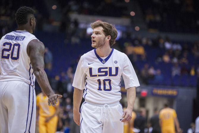 LSU junior guard Henry Shortess (10) steps on the court during LSU's 81-70 victory over McNeese State University on Friday, Nov. 13, 2015 in the Pete Maravich Assembly Center.