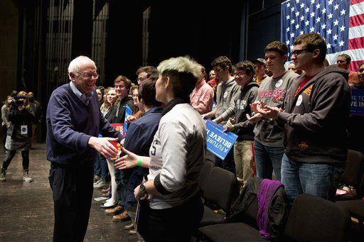 Democratic presidential candidate, Sen. Bernie Sanders, I-Vt. shakes hands with students after speaking at a campaign event on the campus of Iowa State University, Monday, Jan. 25, 2016, in Ames, Iowa. (AP Photo/Jae C. Hong)